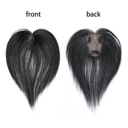 Meiverah Handmade Human Hair Middle Part Clip In Toupee No Bangs Seamless Natural Topper Breathable Mesh Base Women Thickening Hairpiece (Natural Black/Swissnet)